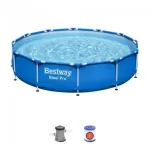 Piscina structura metalica, rotunda, cu filtru, albastru, 366x76 cm, Bestway Steel Pro GartenVIP DiyLine