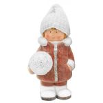 Decoratiune iarna, ceramica, baiat cu bulgare de zapada, LED, 14x13x25 cm GartenVIP DiyLine