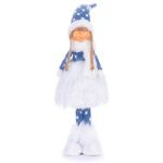 Decoratiune iarna, fata cu rochita tricotata si puf, albastru si gri, 14x11x51 cm GartenVIP DiyLine