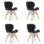 Set 4 scaune stil scandinav, Artool, Lago, catifea, lemn, negru, 48x43x74 cm GartenVIP DiyLine