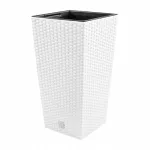Ghiveci decorativ de flori, Prosperplast, Rato, imitatie ratan, patrat, alb, 22.5x22.5x42.1 cm GartenVIP DiyLine