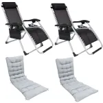 Set 2 Scaune cu Perne tip Sezlong Pliabil Deluxe Gravitatie Zero pentru Terasa, Gradina sau Plaja cu Tetiera si Suport Bauturi, Reglabil, Negru