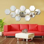 Set 12 panouri autocolante hexagonale oglinda de perete, model Ambiance Mirror, dimensiuni 15,5 x 17,5 cm FAVLine Selection