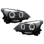 Faruri LED Angel Eyes BMW Seria 5  E60 E61 (2003-2007) LCI Design Negru Performance AutoTuning