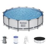 Piscina structura metalica, rotunda, cu filtru, pompa, scara, prelata acoperire, alb si gri, 427x107 cm, Bestway Steel Pro GartenVIP DiyLine