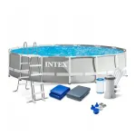 Piscina structura metalica, rotunda, cu filtru, pompa, scara, prelata acoperire, gri, 457x107 cm, Intex Prism Frame GartenVIP DiyLine