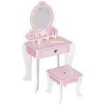 Set masa de toaleta pentru fetite, scaunel si oglinda, 6 accesorii, lemn, 92x34x49 cm, alb roz MultiMark GlobalProd