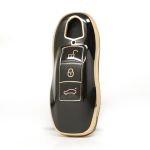 Husa Cheie Porsche, smartkey, keyless GO, 3 butoane, Tpu, Negru cu contur auriu AutoProtect KeyCars