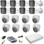 Sistem supraveghere mixt 16 camere Hikvision 2MP Dual Light DVR 4MP cu accesorii incluse SafetyGuard Surveillance