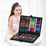 Set 168 piese pentru pictura, pentru copii sau adulti, pixuri de colorat, creioane colorate si vopsele de pictura, cu cutie de depozitare, model AVX-WT-KIDDO-02 FAVLine Selection