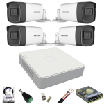 Kit de supraveghere Hikvision cu 4 camere de 2 Megapixeli, Infrarosu 40M, DVR cu 4 canale și accesorii incluse SafetyGuard Surveillance