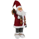 Figurina Mos Craciun Mare 60cm cu Sac si Felinar Decorativ, Rosu/Alb