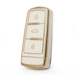 Husa Cheie VW Passat CC Passat B6 B7, Tpu, Alb cu contur auriu - Pentru model cu keyless AutoProtect KeyCars