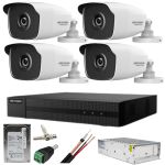 Kit supraveghere Hikvision seria HiWatch 4 camere 5MP IR 40M DVR 4 canale HDD 500GB accesorii incluse SafetyGuard Surveillance