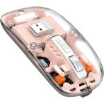 Mouse Nou M133, 2400dpi, 5 Butoane, Indicator Nivel Baterie, Transparent, Roz, Wireless + Bluetooth NewTechnology Media
