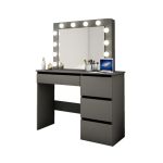 Masa de toaleta/machiaj, neagra, cu oglinda si LED-uri, 94x43x141 cm GartenVIP DiyLine