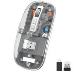 Mouse Nou M133, 2400dpi, 5 Butoane, Indicator Nivel Baterie, Transparent, Gri, Wireless + Bluetooth NewTechnology Media