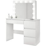 Masa de toaleta/machiaj, alb lucios, cu oglinda si LED-uri, Irina, 94x43x141 cm GartenVIP DiyLine