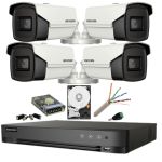 Kit supraveghere 8MP (4k) Hikvision 4 camere IR 80m Lentilă 3.6mm DVR AcuSense 4 canale Smart Playback HDD 2 TB Accesorii SafetyGuard Surveillance