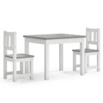 Set masă si scaune pentru copii, 3 piese, alb și gri, MDF GartenMobel Dekor