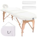Masă de masaj pliabilă, 4 cm grosime, cu 2 perne, alb, ovală GartenMobel Dekor