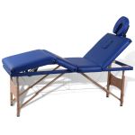 Masă de masaj pliabilă, 4 zone, albastru, cadru de lemn GartenMobel Dekor
