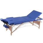Masă masaj pliabilă, 3 zone, albastru, cadru de lemn GartenMobel Dekor