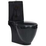 Vas WC toaletă de baie, negru, ceramică, rotund, flux inferior GartenMobel Dekor