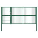 Poartă gard de grădină cu stâlpi, verde, 350 x 140 cm, oțel GartenMobel Dekor