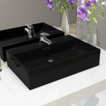 Bazin cu orificiu robinet ceramică, 60,5x42,5x14,5 cm, negru GartenMobel Dekor
