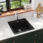 Chiuvetă de bucătărie din granit cu o cuvă, negru  GartenMobel Dekor
