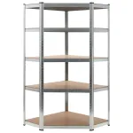 Raft de colț cu 5 niveluri, argintiu, oțel și lemn prelucrat GartenMobel Dekor