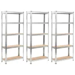 Rafturi de depozitare cu 5 niveluri, 3 buc., oțel argintiu&lemn GartenMobel Dekor