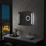 Oglindă cu LED de perete de baie, cu senzor tactil, 80 x 60 cm GartenMobel Dekor