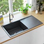 Chiuvetă de bucătărie lucrată manual, negru, oțel inoxidabil GartenMobel Dekor