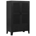 Dulap birou cu uși de plasă negru 75x40x120 cm oțel industrial GartenMobel Dekor