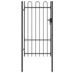 Poartă de gard, o ușă, cu vârf arcuit, negru, 1 x 1,75 m, oțel GartenMobel Dekor