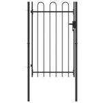 Poartă de gard cu o ușă, vârf arcuit, negru, 1 x 1,5 m, oțel GartenMobel Dekor