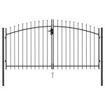 Poartă de gard cu ușă dublă & vârf ascuțit negru 3 x 1,5 m oțel GartenMobel Dekor