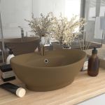 Chiuvetă lux cu preaplin, crem mat, 58,5x39 cm ceramică, oval GartenMobel Dekor