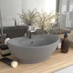 Chiuvetă lux cu preaplin gri deschis mat 58,5x39cm ceramic oval GartenMobel Dekor