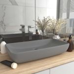 Chiuvetă dreptunghiulară lux gri deschis mat 71x38 cm ceramică GartenMobel Dekor