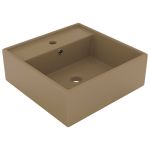 Chiuvetă lux cu preaplin, crem mat, 41x41 cm, ceramică, pătrat GartenMobel Dekor