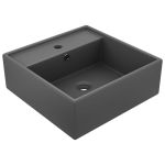 Chiuvetă lux cu preaplin gri închis mat 41x41cm ceramică pătrat GartenMobel Dekor