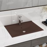 Chiuvetă baie lux, orificiu robinet, maro mat 60x46 cm ceramică GartenMobel Dekor