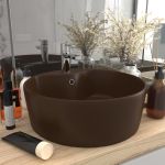 Chiuvetă de lux cu preaplin, maro închis mat, 36x13cm, ceramică GartenMobel Dekor