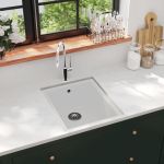 Chiuvetă de bucătărie cu orificiu de preaplin, alb, granit GartenMobel Dekor