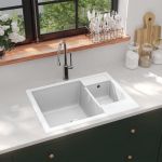 Chiuvetă de bucătărie dublă cu orificiu de preaplin alb granit GartenMobel Dekor
