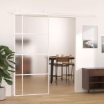 Ușă glisantă, alb, 90x205 cm, sticlă ESG mată și aluminiu GartenMobel Dekor