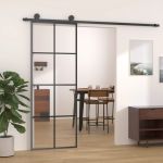 Ușă glisantă, negru, 76x205 cm, sticlă ESG și aluminiu GartenMobel Dekor